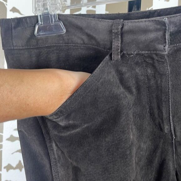 DKNY Skyline Suede Leather Pant 2 Dark Brown - Picture 3 of 14